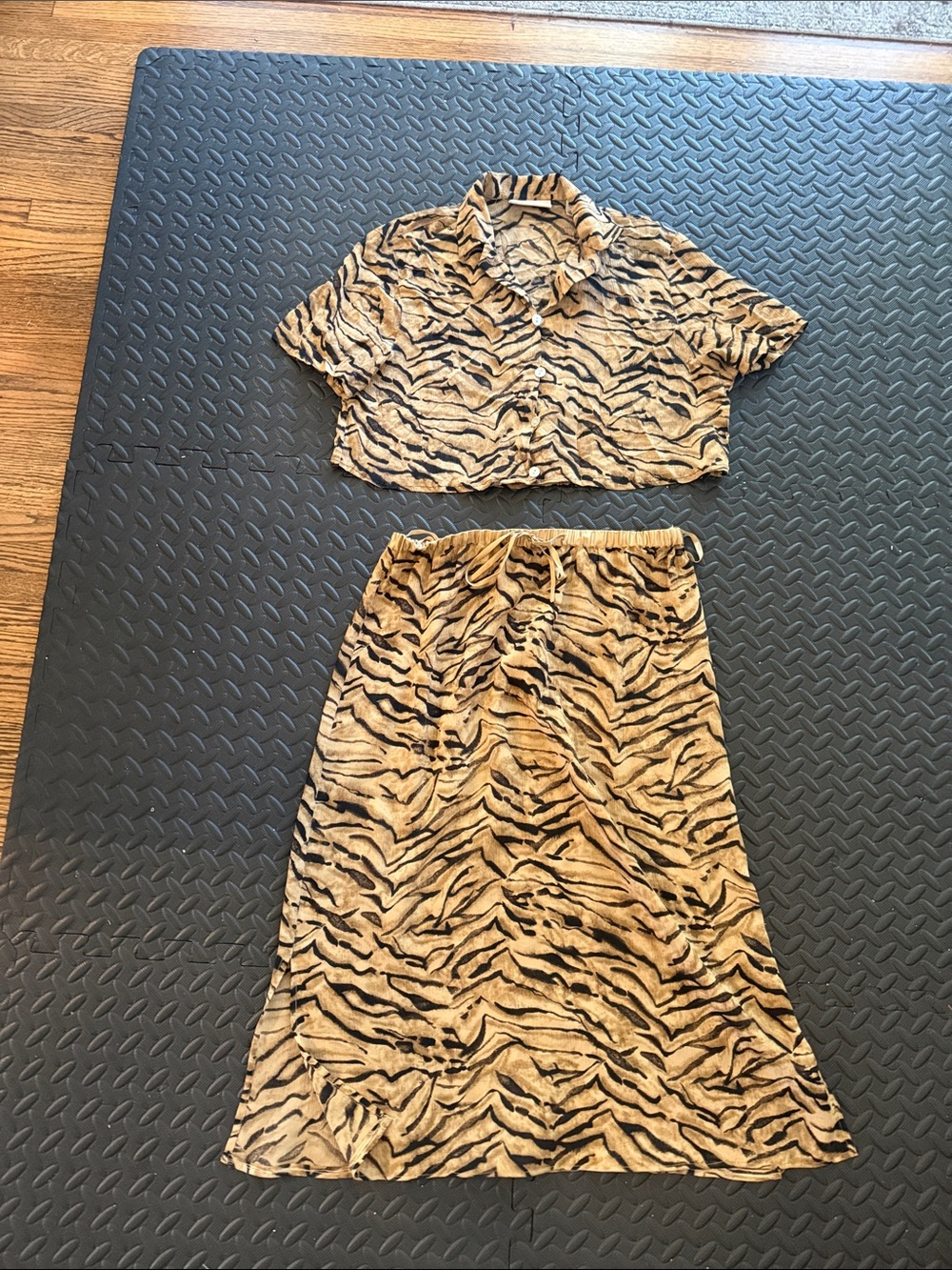 Vintage Tan and Black Tiger Print Skirt Set